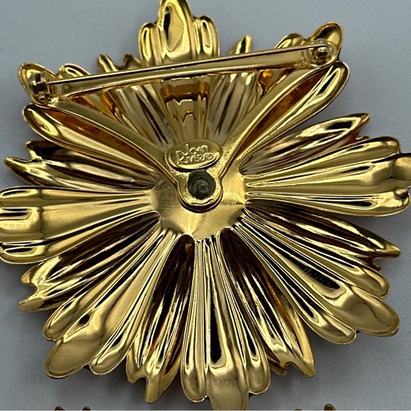 Gorgeous JOAN RIVERS Signed Large 3" Amber Brown Gold Enamel & Rhinestone - Picture 4 of 6